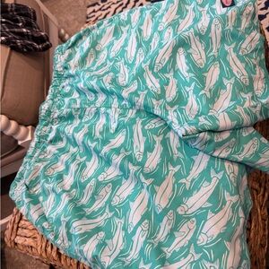 Vineyard Vines Teal Fish Print Swim Shorts